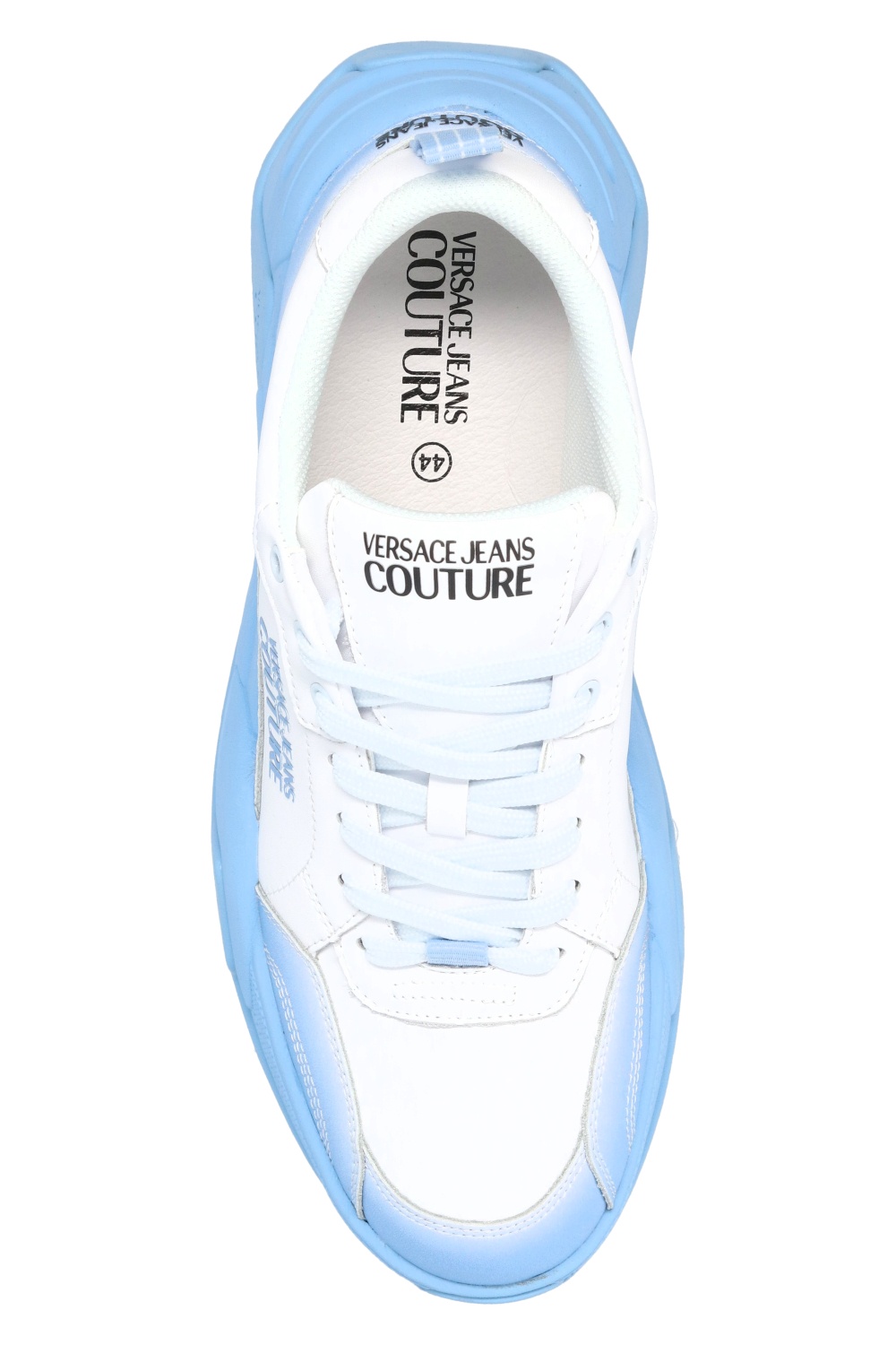 VERSACE JEANS ロートップ レザースニーカー ホワイト×ブルー Speedtrack Sneakers White,Print | VERSACE US